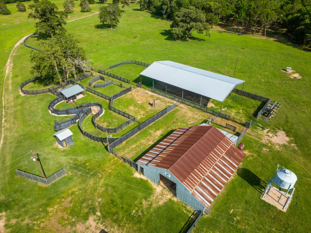 Cattle working pens and barn on a Texas ranch